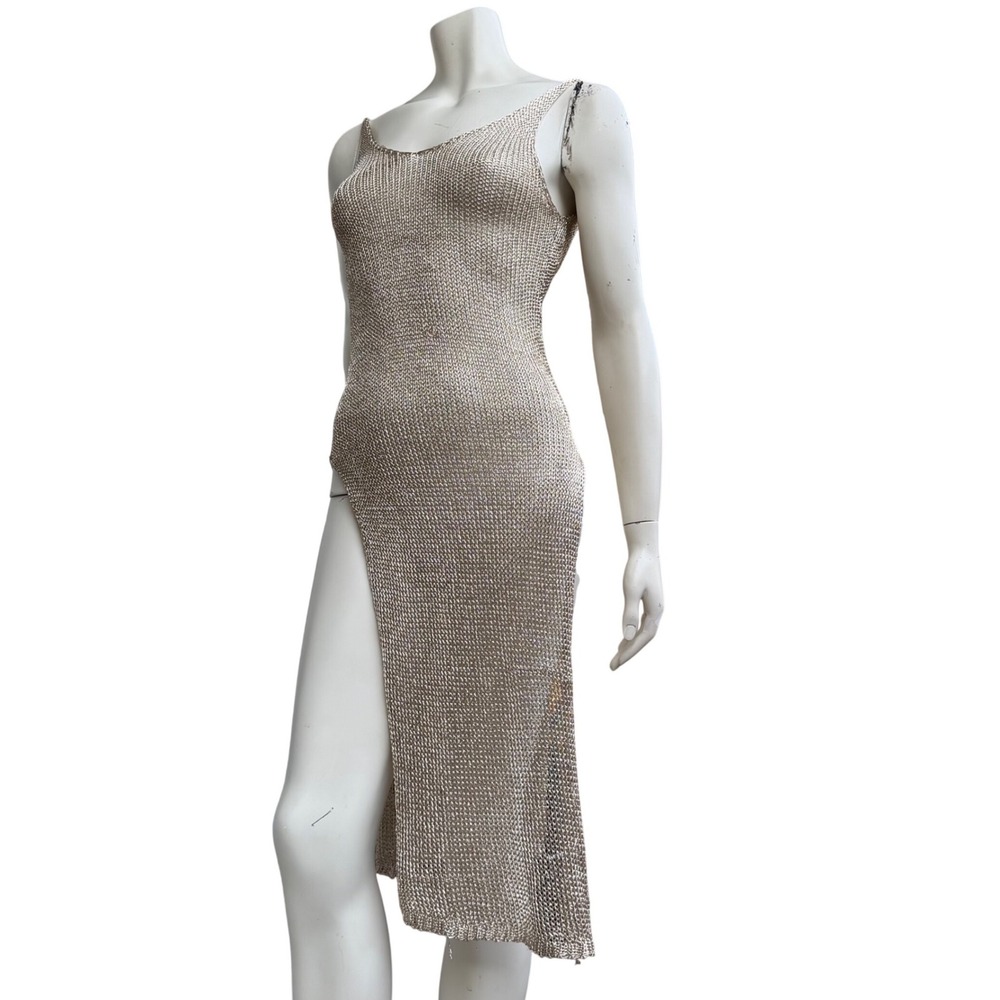 Fashion Nova Gold Metallic Knit Dress High Slit Open Back Festival Rave Small
